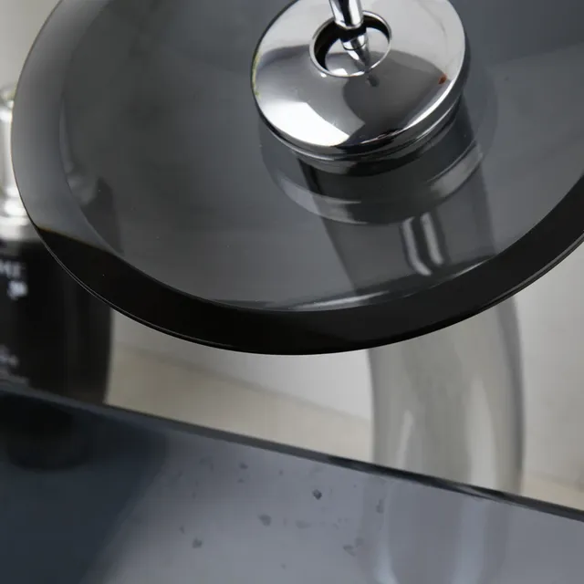 Vasque verre trempé ovale aplatie bleu gris fumée rebord… – vue 6