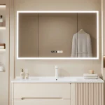 Lavabo bois salle de bain armoire tiroirs Design minimaliste miroir salle de bain armoire évier lumière LED Meuble Wc maison accessoires