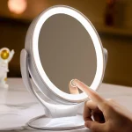 Miroir de maquillage avec lumière, miroir grossissant Double face 1X/7X, Rechargeable par USB, 360 °   Miroir LED autoportant rotatif