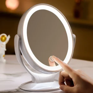 Miroir de maquillage avec lumière, miroir grossissant Double face 1X/7X, Rechargeable par USB, 360 ° Miroir LED autoportant rotatif Miroir de maquillage avec lumière, miroir grossissant Double face 1X/7X, Rechargeable par USB, 360 ° Miroir LED autoportant rotatif