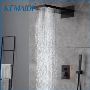 EllMAIDI-Système de douche cascade et pluie de luxe, grand ensemble de douche carré de 22 « , kit de assujetde douche murale