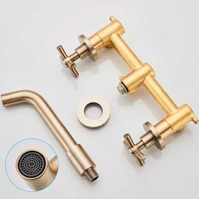 Robinet de lavabo de salle de bains dissimulé doré brossé – vue 3