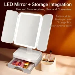 Miroir de maquillage éclairé par LED avec tiroir de rangement, 180 °   Grande surface miroir rotative et réglable en hauteur et haute définition