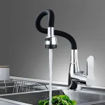 360 °   Robinet d&rsquo;évier de cuisine flexible rotatif, noir chromé poli, robinet mitigeur d&rsquo;eau chaude et froide, robinet de cuisine RV