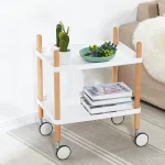 chariot desserte roulante deux niveaux scandinave minimaliste plateaux blancs coins arrondis pieds bois clair roulettes pivotantes laqué rangement compact polyvalent