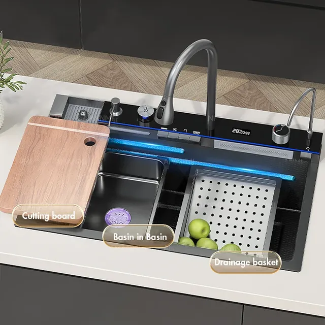 Évier de cuisine cascade en acier inoxydable 304 – vue 5