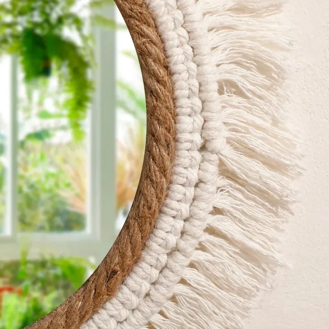 Miroir mural rond macramé bohème tressé corde jute coton… – vue 4