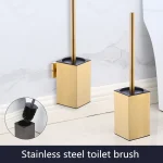Porte-brosse de toilette mural, brosse de nettoyage de salle de bain, brosses de toilette pour le nettoyage, espace de rangement, acier inoxydable, noir et or