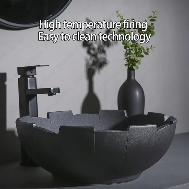 Évier de Lavabo en Céramique Noire – vue 3