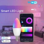 Ampoule LED WiFi intelligente E12, 5W 110V, variable, RGB + CW + WW, application de commande vocale, Alexa Google Assistant, décoration d&rsquo;intérieur
