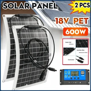 Kit complet de panneaux solaires 600W, USB 12V, avec contrôleur 100A, cellules solaires pour voiture, Yacht, camping, bateau, camping, chargeur de batterie pour téléphone portable