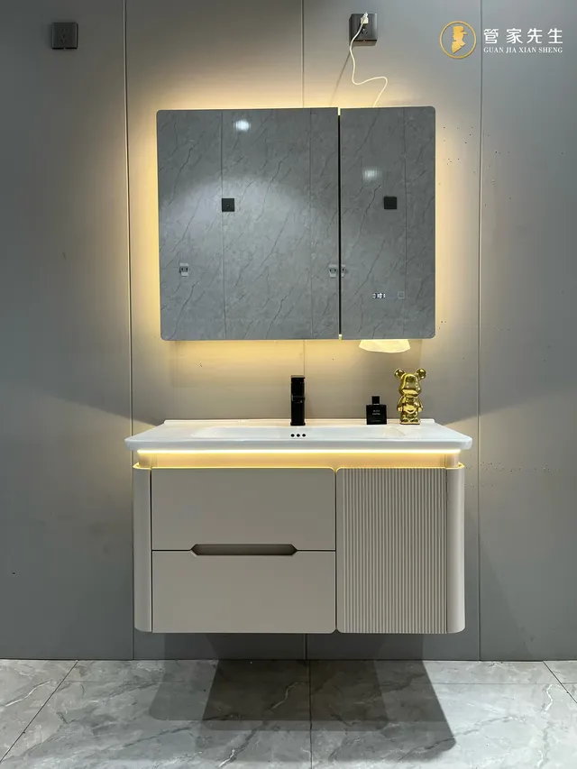 Armoire murale moderne lavabo céramique vasque intégrée… – vue 2