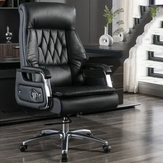 Fauteuil bureau similicuir noir dossier haut capitonné assise…