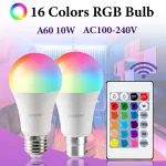 Ampoule LED RGB A60, lumière multicolore, Base E27/B22, 16 couleurs AC100-240V, éclairage intelligent, intensité variable, télécommande à 24 touches