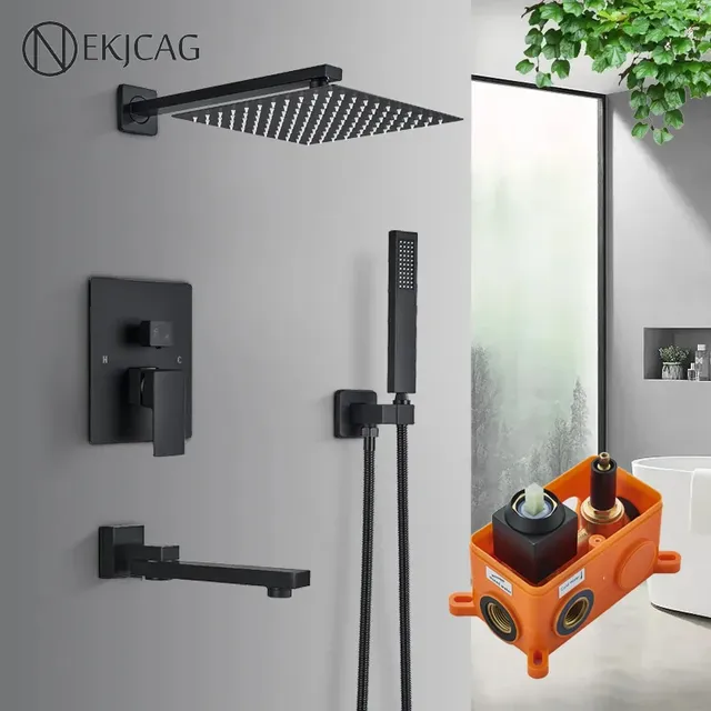 Système douche mural encastré noir mat grand pommeau…