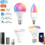 Tuya WiFi Smart Blub E27 E14 GU10 ampoules de couleur intelligentes RGB 8W 12W 18W à intensité variable avec application, commande vocale pour Google Home, Alexa