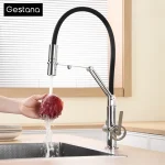 Robinet de cuisine moderne en laiton chromé avec pulvérisateur extractible 3 en 1, caractéristique d&rsquo;eau Pure, robinet mitigeur d&rsquo;évier chaud et froid à 2 poignées à trou unique