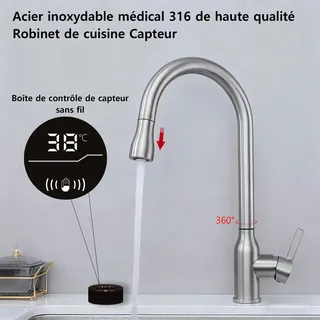 Robinet d'évier de cuisine à capteur intelligent en Nickel brossé de…