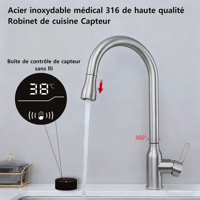 Robinet d'évier de cuisine à capteur intelligent en…