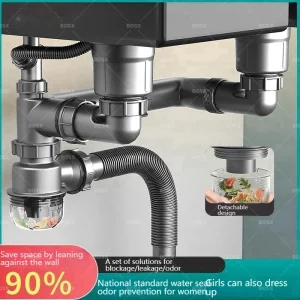 Raccords de tuyau de descente d’évier de cuisine simple, tuyau de vidange d’évier à double proximité, ensemble de tuyaux anti-odeur, accessoires de cuisine universels Raccords de tuyau de descente d’évier de cuisine simple, tuyau de vidange d’évier à double proximité, ensemble de tuyaux anti-odeur, accessoires de cuisine universels
