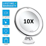 Miroir de vanité grossissant Flexible 10x avec miroir de maquillage éclairé par LED, lampe de maquillage, ventouse inférieure