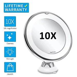 Miroir de vanité grossissant Flexible 10x avec miroir de maquillage éclairé par LED, lampe de maquillage, ventouse inférieure