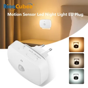 Veilleuse intelligente prise ue LED à intensité variable avec capteur de mouvement PIR et détection de lumière économie d&rsquo;énergie pour couloir toilettes escaliers