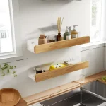 Étagères de cuisine en bois, étagère à épices de cuisine, sans poinçon mural, étagère de rangement murale en bois, étagère d&rsquo;angle organisateur de cuisine