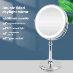 Miroirs de maquillage ronds Double face avec fonction d&rsquo;amplification, miroir de bureau de 9 pouces avec lampe LED, miroir de chargement de Type C