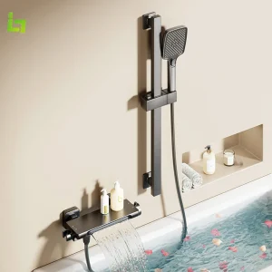 Baignoire Grise Froide et Chaude, Grande Plateforme de Stockage, Cascade HOShower, Robinet Corps en Laiton Baignoire Grise Froide et Chaude, Grande Plateforme de Stockage, Cascade HOShower, Robinet Corps en Laiton