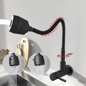 Robinet de cuisine universel en plastique, robinets d’eau froide simples rotatifs noirs, buse de robinet d’eau murale Flexible, salle de bains et cuisine Robinet de cuisine universel en plastique, robinets d’eau froide simples rotatifs noirs, buse de robinet d’eau murale Flexible, salle de bains et cuisine