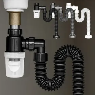 Siphon évier flexible extensible corrugé PVC ABS élastique grand…
