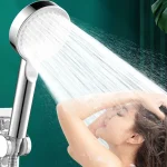 Pommeau de Douche Haute Pression Réglable avec Tuyau, Buse de Pulvérisation à Arrêt à une Touche, T-shirts d&rsquo;Eau, 5 Modes