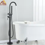 Mélangeur de robinet sur pied, mitigeur d&rsquo;eau chaude et froide à poignée unique avec bec rotatif à 360 degrés avec douchette pour baignoire et douche