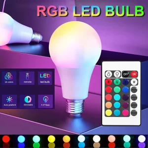 Ampoule LED multicolore RGB, 16 couleurs, Base E27, 220V, éclairage domestique, intensité variable, 24 touches, télécommande, lumière néon d’ambiance Ampoule LED multicolore RGB, 16 couleurs, Base E27, 220V, éclairage domestique, intensité variable, 24 touches, télécommande, lumière néon d’ambiance