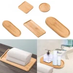 Plateau rond et carré en bambou pour salle de bain, support en bois, décoration de maison, tasse à dents, serviette, lavabo, fourniture d&rsquo;assiettes végétales, plateau de rangement Anti-décoloration