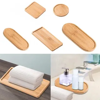 Plateau rond et carré en bambou pour salle de bain