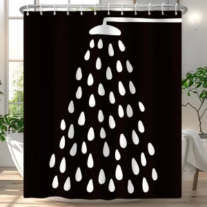 Rideau de douche noir et blanc, pomme de douche amusante et gouttes d&rsquo;eau, pour salle de bain, lavable en Machine, étanche