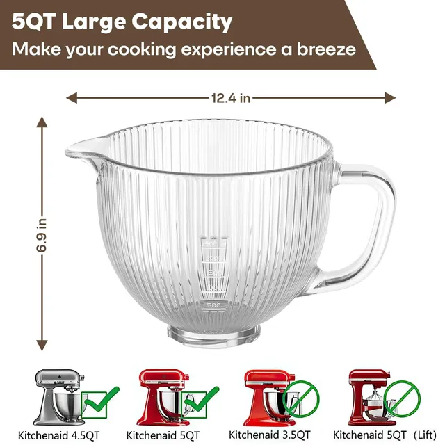 Bol en verre pour mélangeur Kitchenaid 4.5 5 litres – vue 3