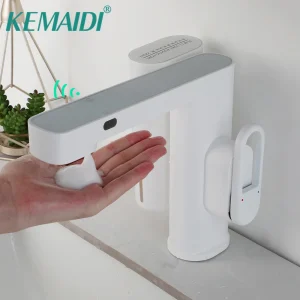 KEMAIDI robinet à capteur gonflé automatique, grue à poignée unique, robinets d’évier de salle de bains avec distributeur de savon Combo monté sur le pont KEMAIDI robinet à capteur gonflé automatique, grue à poignée unique, robinets d’évier de salle de bains avec distributeur de savon Combo monté sur le pont