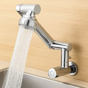 360 °   Robinet mural rotatif, finition chromée, robinet d&rsquo;évier de cuisine en acier inoxydable, buse à 2 Modes, robinet monotrou