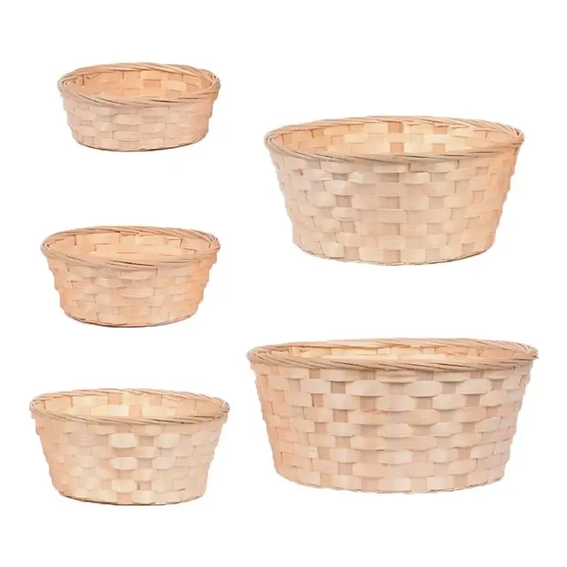 Panier bambou tissé naturel lot cinq rond tressé plat…
