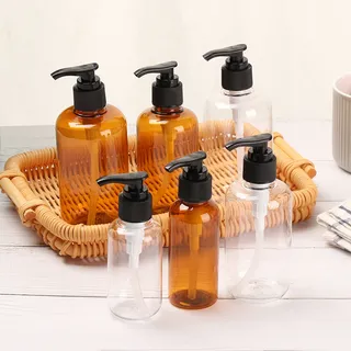 Lot six flacons pompes rechargeables 100ml 200ml 300ml ambre…