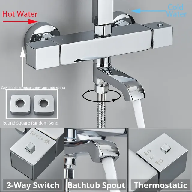 Colonne douche thermostatique noire mate tête pluie… – vue 4