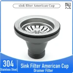Bouchon d&rsquo;évier en acier inoxydable avec trop-plein ou tuyau droit, filtre d&rsquo;évier, tasse américaine, nettoyeur de proximité de bassin de cuisine, 110mm, 114mm