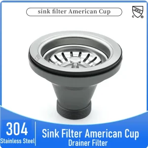 Bouchon d&rsquo;évier en acier inoxydable avec trop-plein ou tuyau droit, filtre d&rsquo;évier, tasse américaine, nettoyeur de proximité de bassin de cuisine, 110mm, 114mm