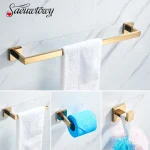 Porte-serviettes mural doré, barre de remorquage, porte-papier, crochet à peignoir, accessoires de salle de bains en acier inoxydable