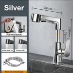 Robinet de lavabo de salle de bain rétractable avec fonction de levage : double pulvérisation, alliage de cuivre renforcé, noyau de valve en céramique, noir/argent/blanc