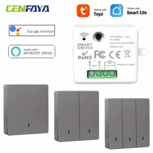 Kit d’interrupteur d’éclairage WiFi intelligent, télécommande sans fil RF, 433MHz, compatible avec Alexa, Google Home, minuterie de commande vocale Kit d’interrupteur d’éclairage WiFi intelligent, télécommande sans fil RF, 433MHz, compatible avec Alexa, Google Home, minuterie de commande vocale