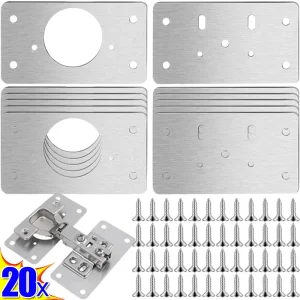 Kit de plaque de réparation de charnière d&rsquo;armoire, plaque de montage de charnière de porte de placard de cuisine avec trous pour accessoires de quincaillerie de meubles d&rsquo;armoire